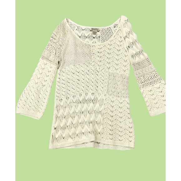 Lucky Brand Women's S Small Lace Crochet Top Bell Sleeve Cream Boho Romantic - Picture 4 of 8